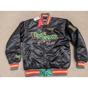 NWT HGC Jacket Mens Medium Black Fresh Prince of Bel Air Embroidered 100% Satin